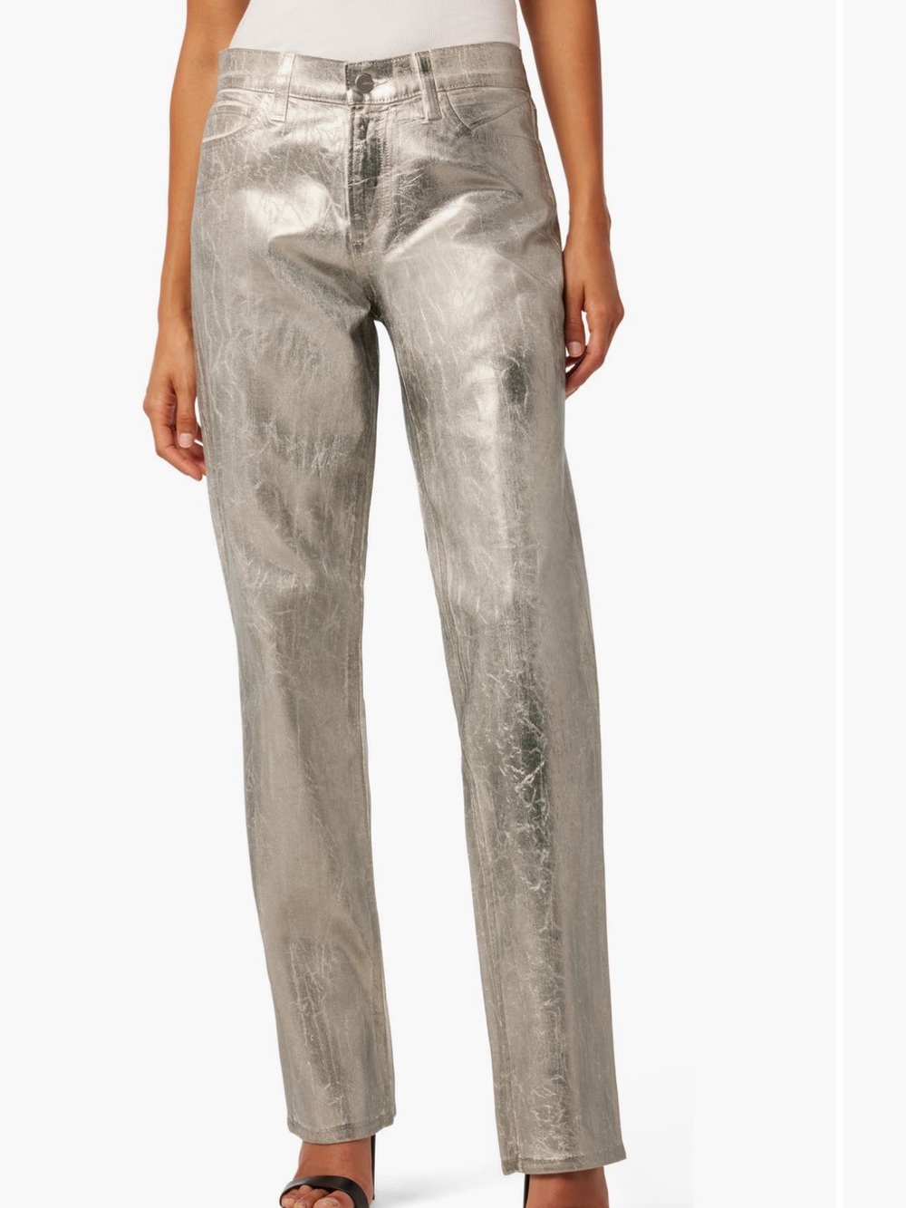 Joe's Jeans Slim Straight Metallic Silver Coated Jeans